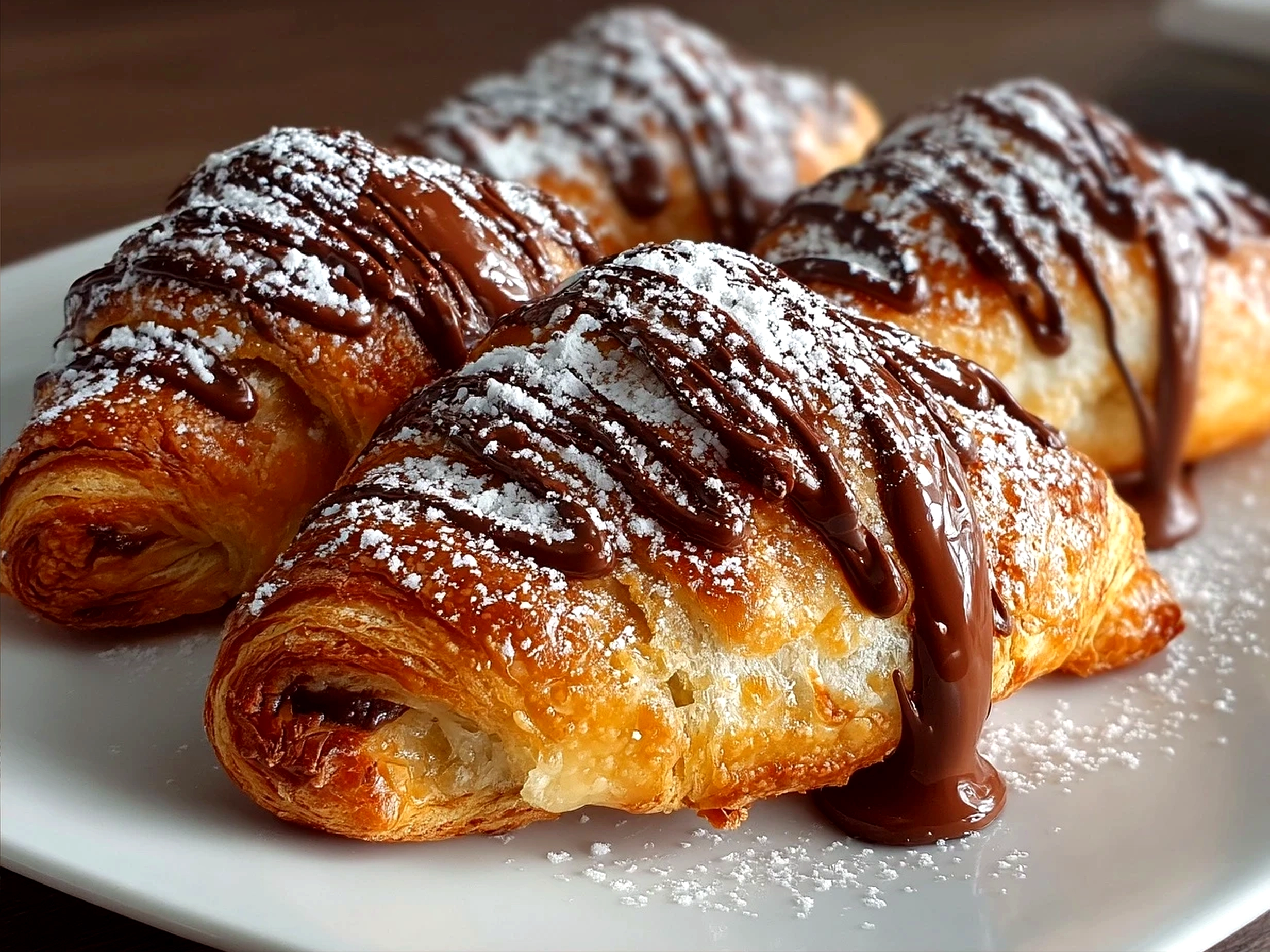 Finished Chocolate-Filled Nutella Crescent Rolls served on a platter with coffee