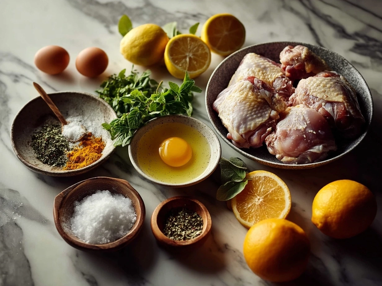 Ingredients for Citrus Chicken Thighs including chicken thighs, citrus juices, garlic, honey, olive oil, and spices