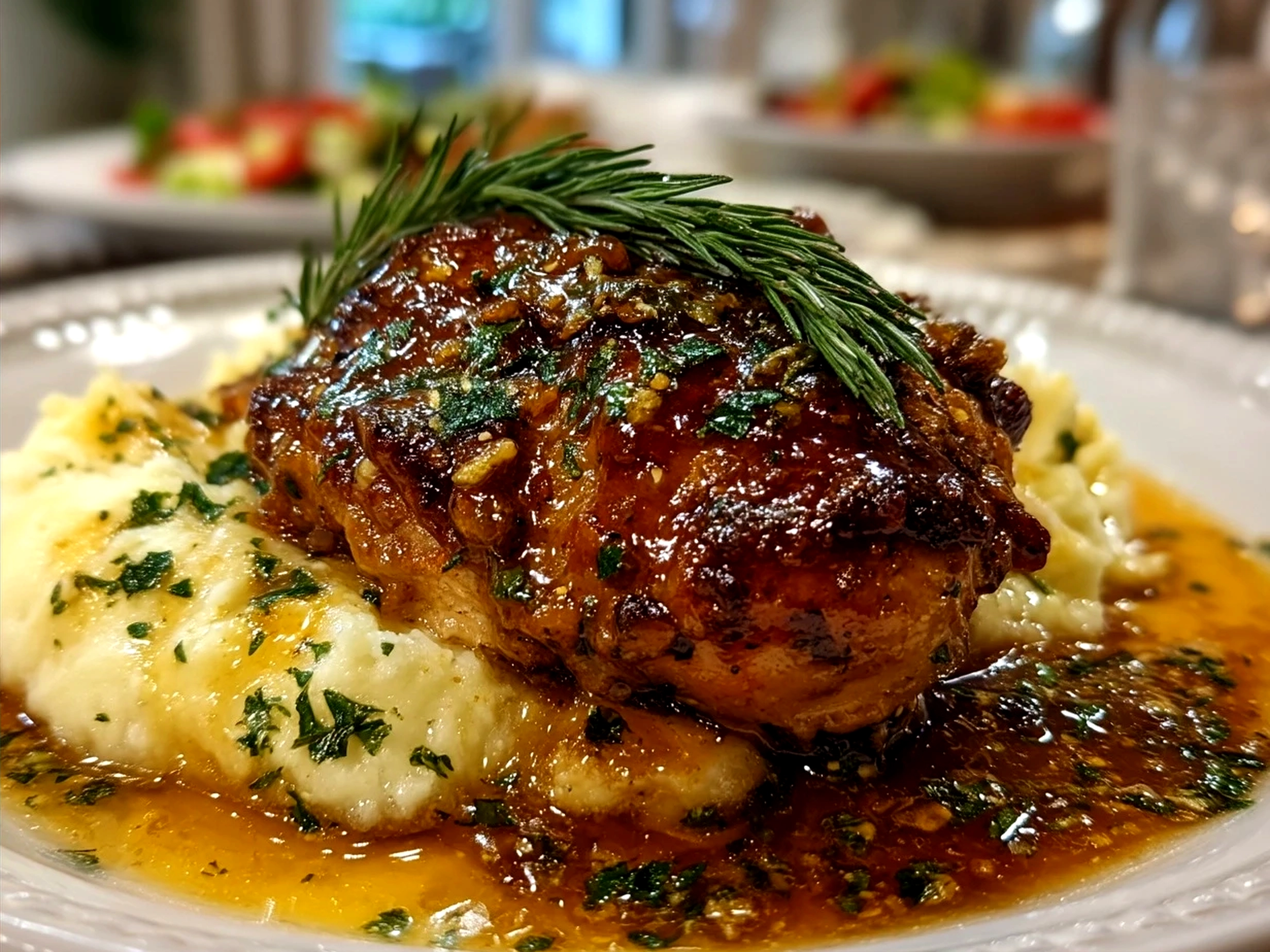 Crock Pot Angel Chicken served on a plate with sides