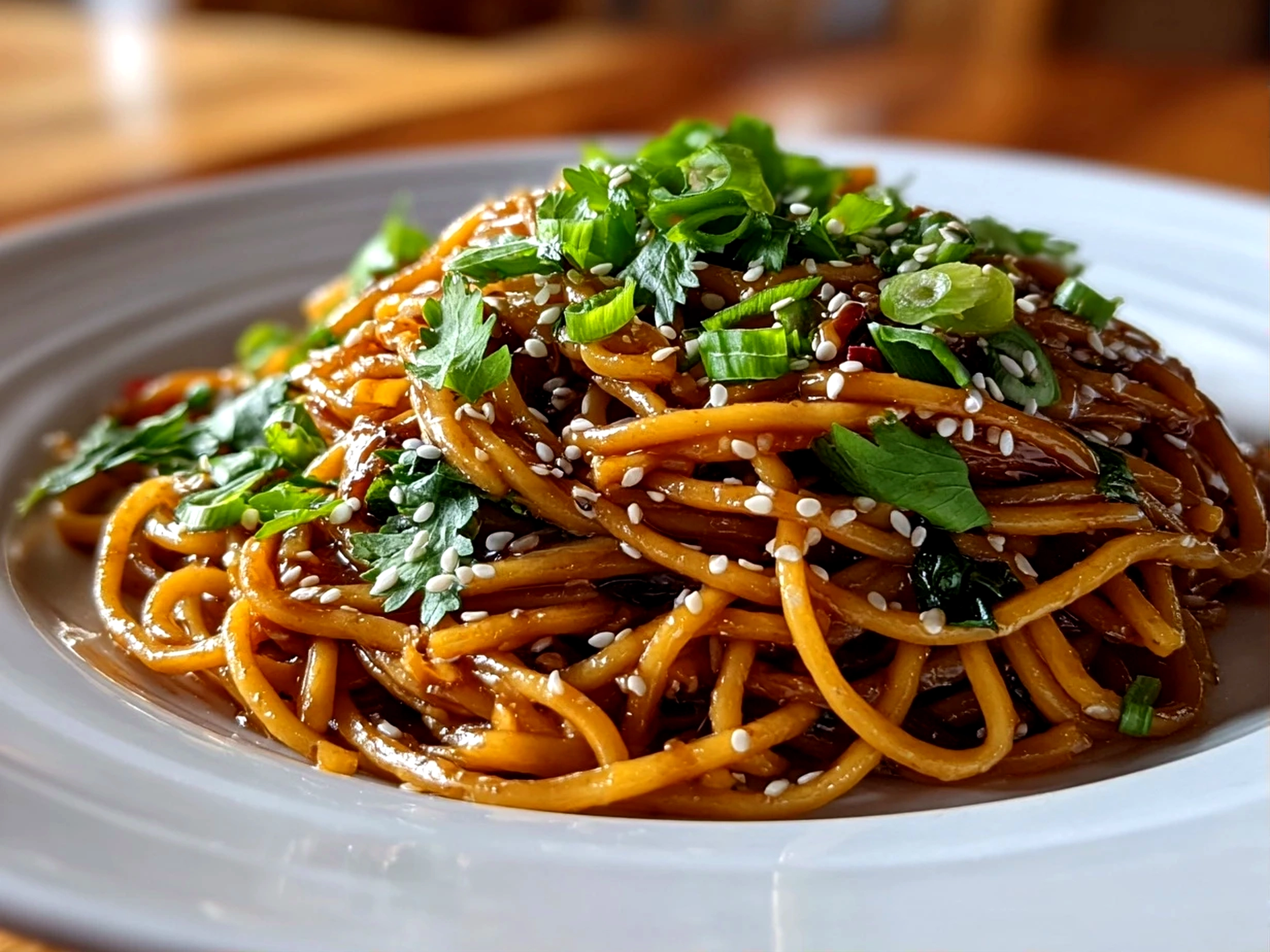 Freshly prepared Cold Sesame Noodles plated