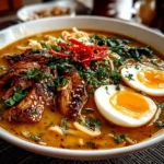 Freshly prepared spicy miso ramen steaming hot