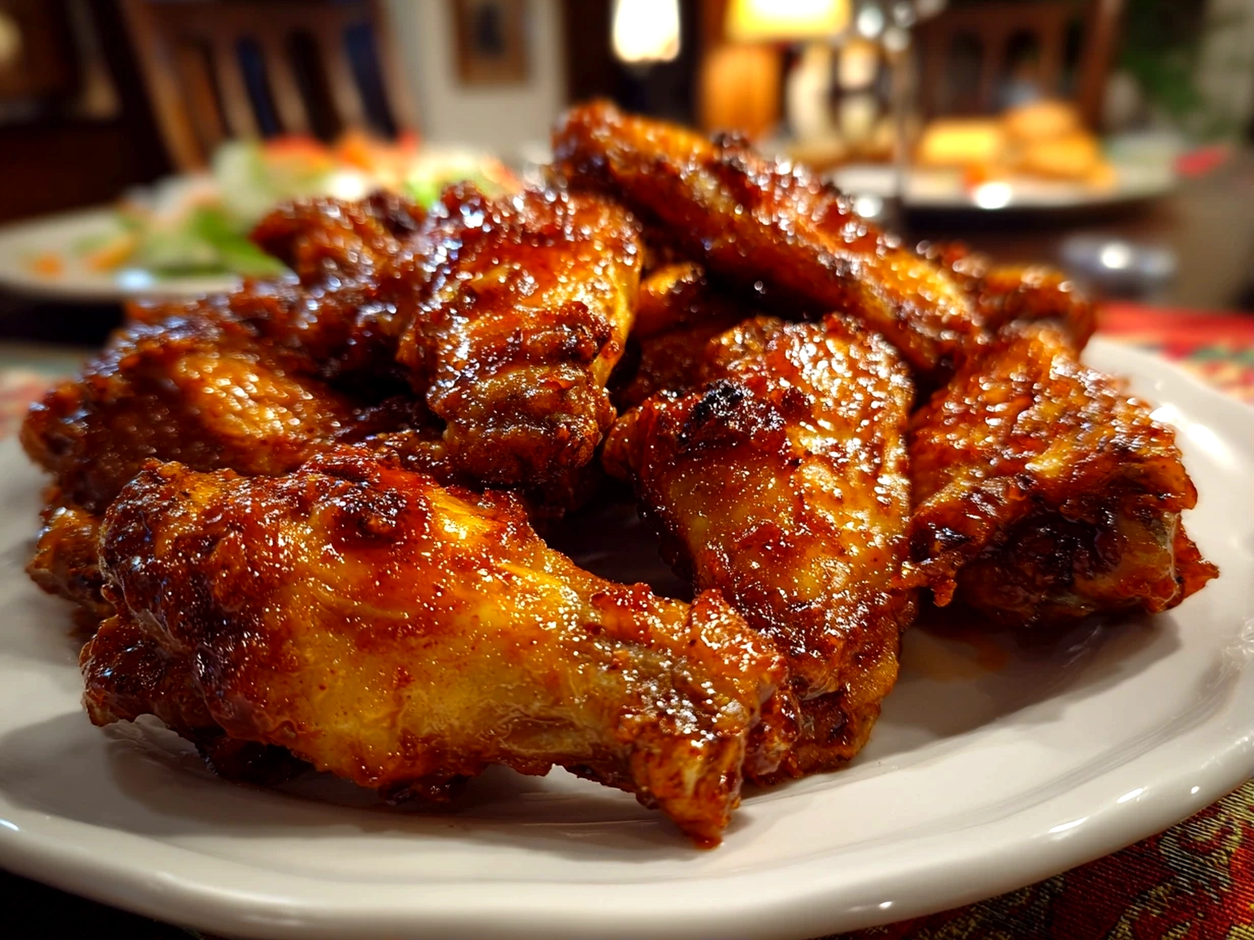 Home cook, iPhone 14. Close-up slight angle of comforting Crockpot Buffalo Wings on white plate. Mouthwatering --ar 4:3 --style raw --s 240