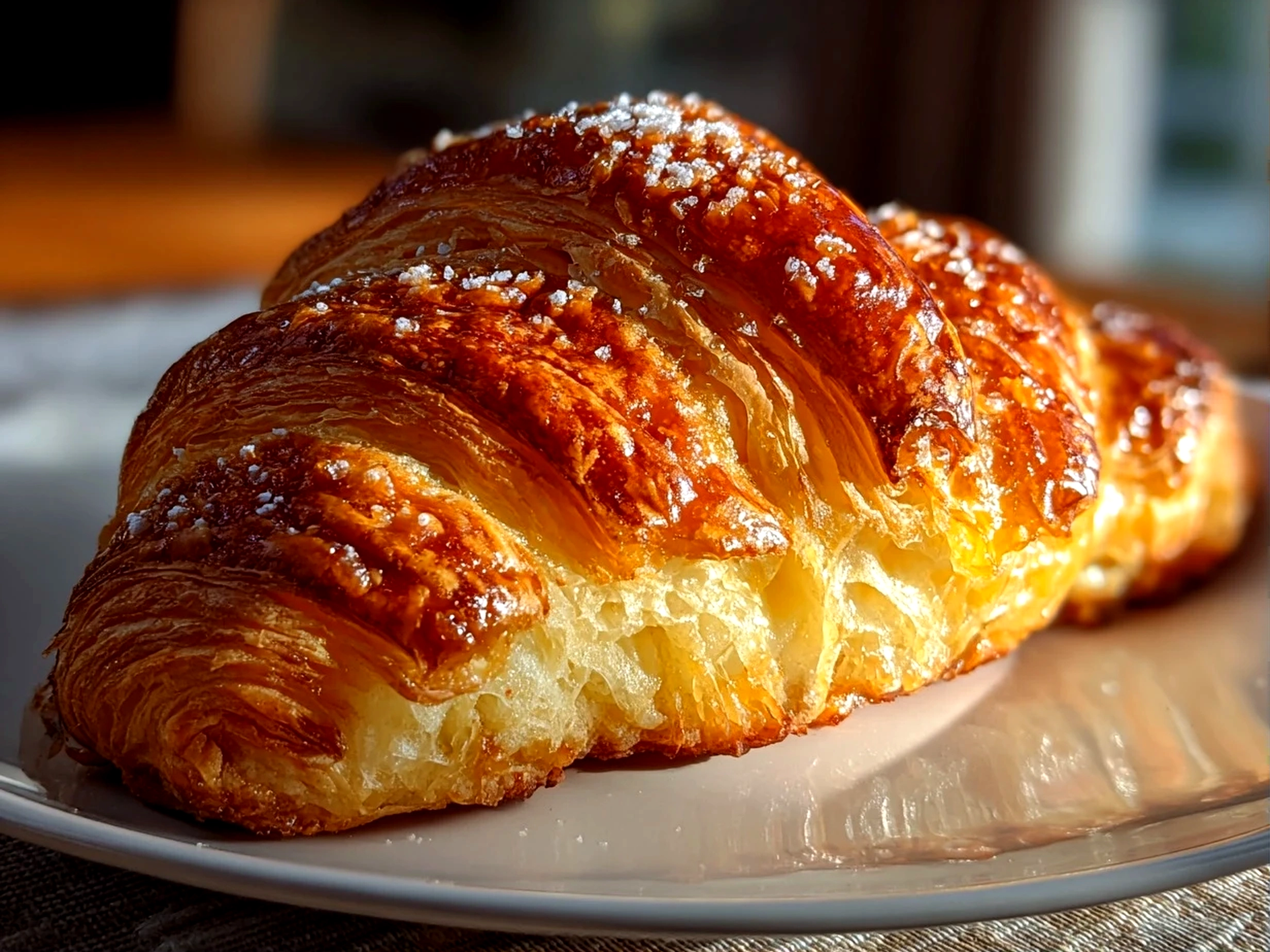 home cook, iPhone 14. Close-up slight angle of comforting croissant bake on white plate. hearty comforting --ar 4:3 --style raw --s 240