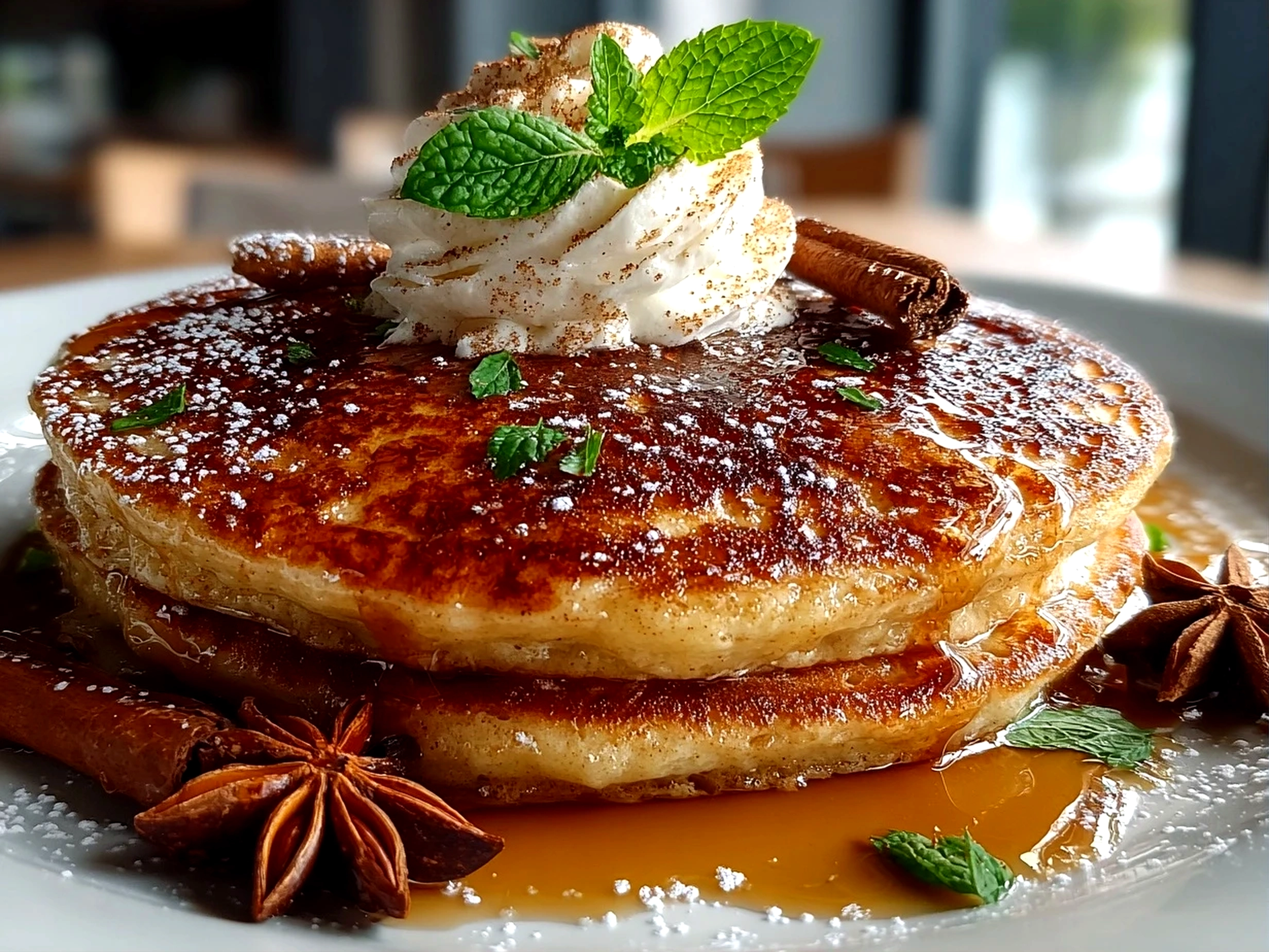 homemade chai spiced pancakes close up