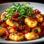 Homemade sun-dried tomato gnocchi close-up