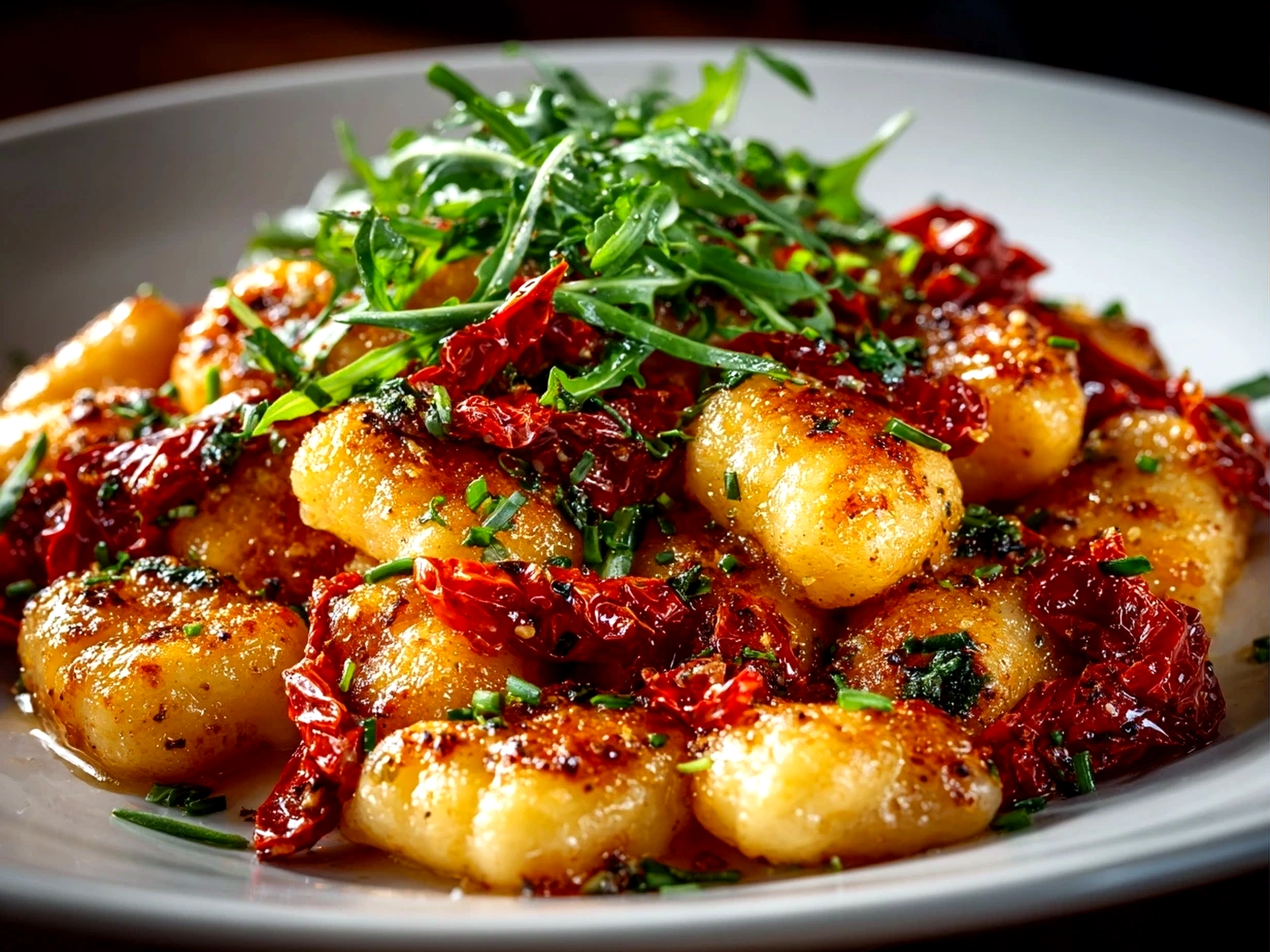 Homemade sun-dried tomato gnocchi close-up