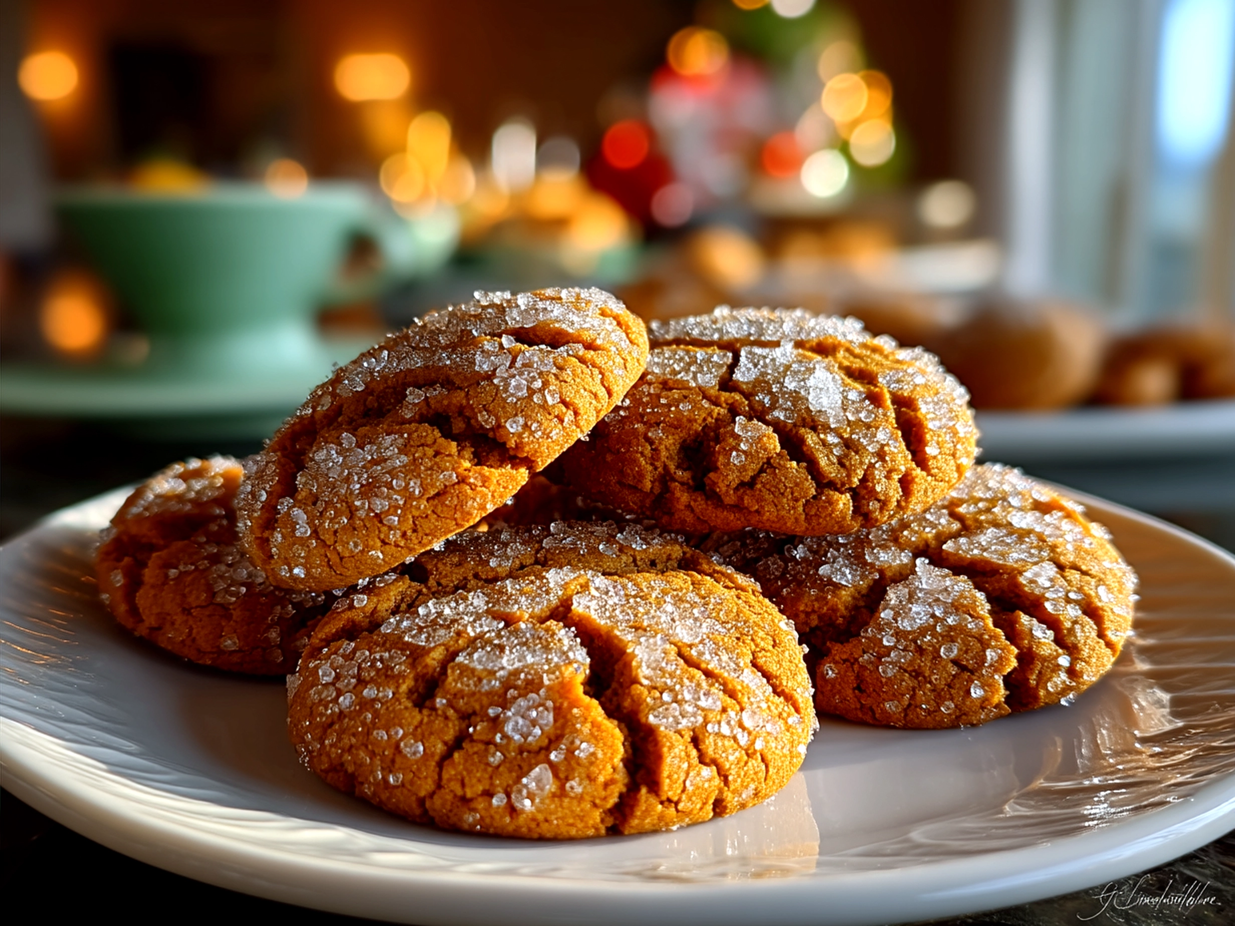 A plate of Molasses Crinkle Cookies with a warm, inviting atmosphere