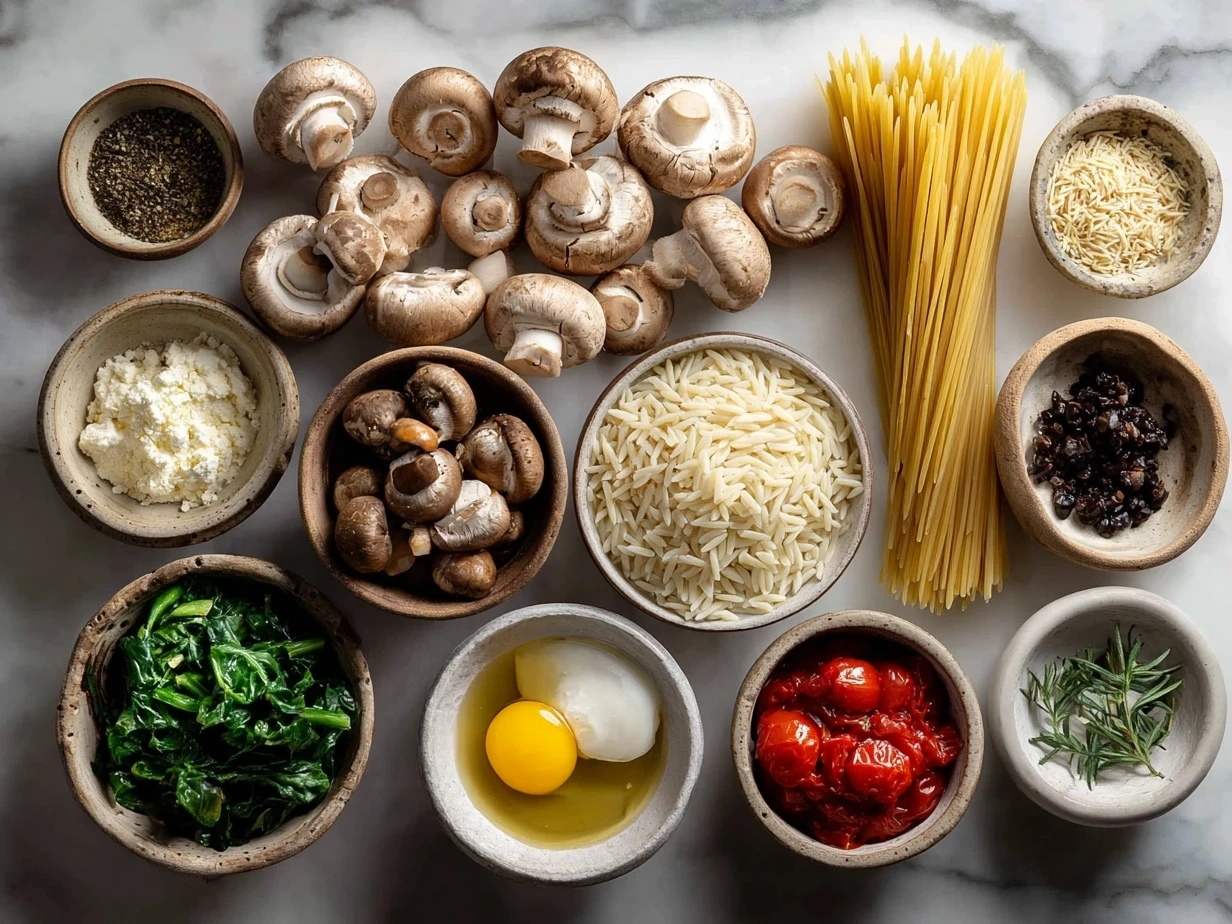 Ingredients for One-Pot Veggie Cream Orzo displayed on kitchen counter