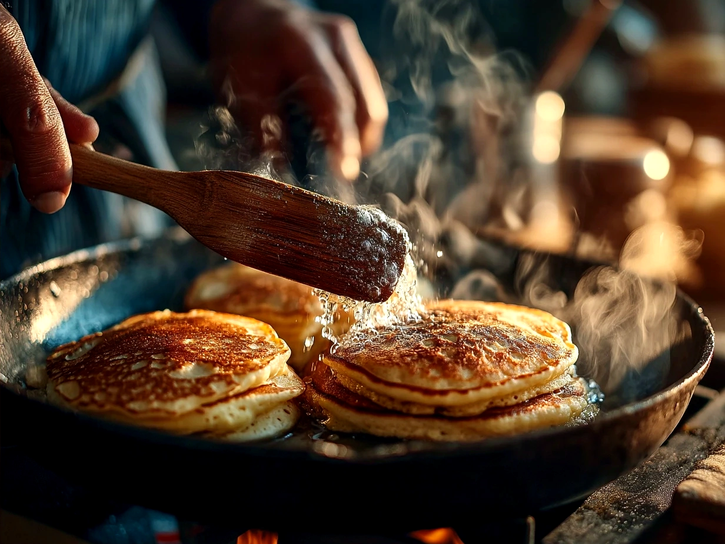 Stack of protein pancakes served with fresh berries and syrup