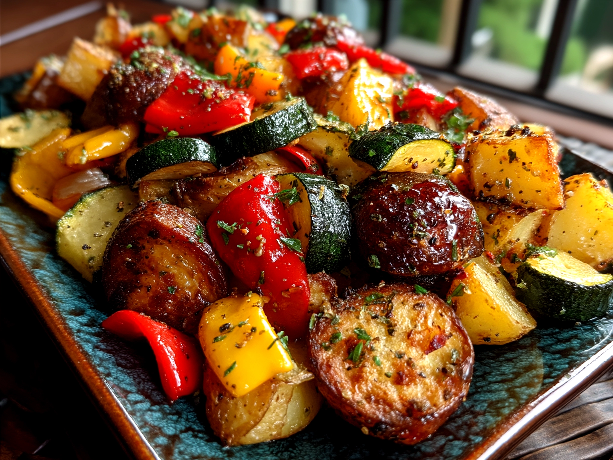 Served Veggie Sheet Pan Hash on a rustic plate ready to eat