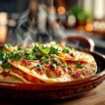 Warm homemade pumpkin quesadillas with melted cheese