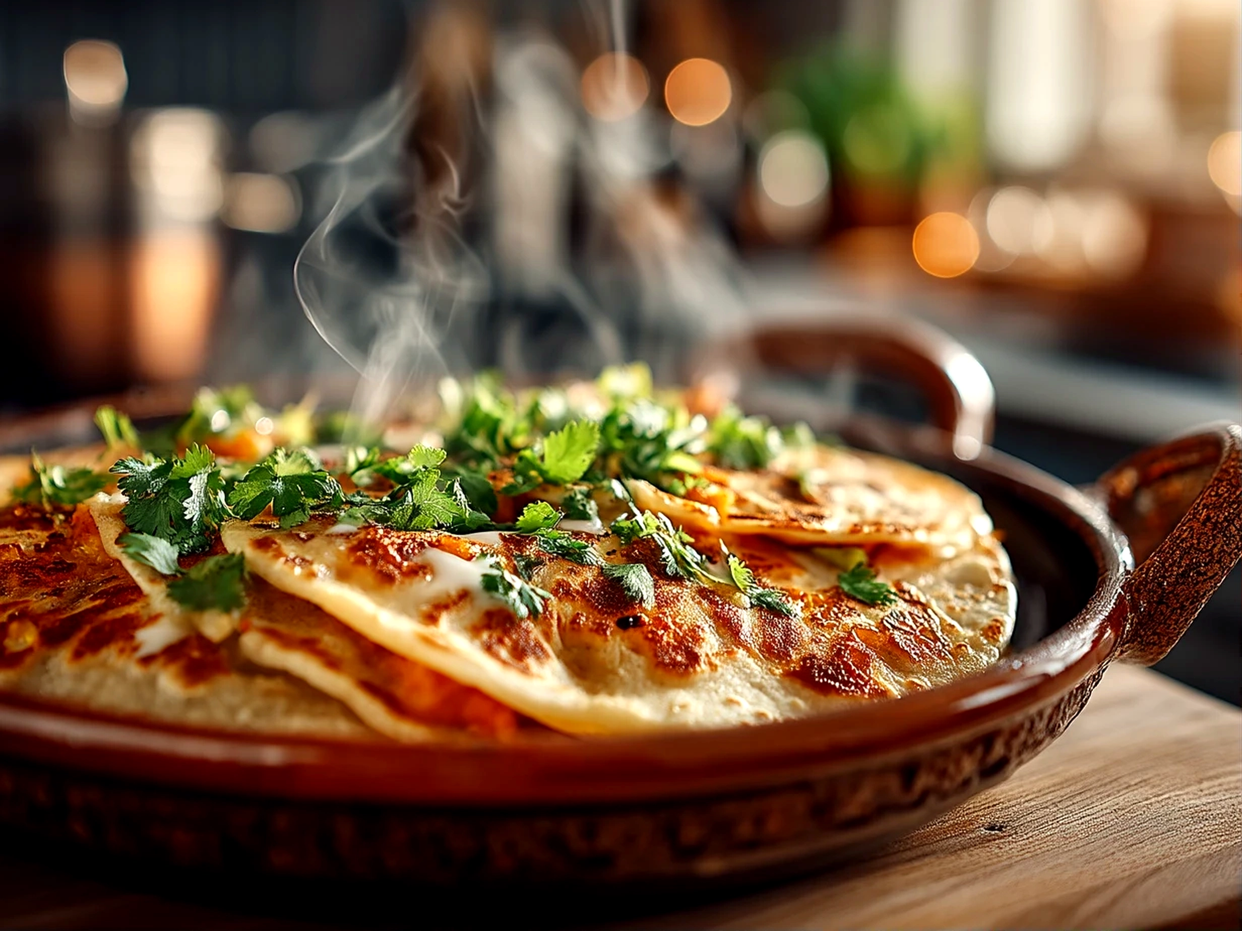 Warm homemade pumpkin quesadillas with melted cheese