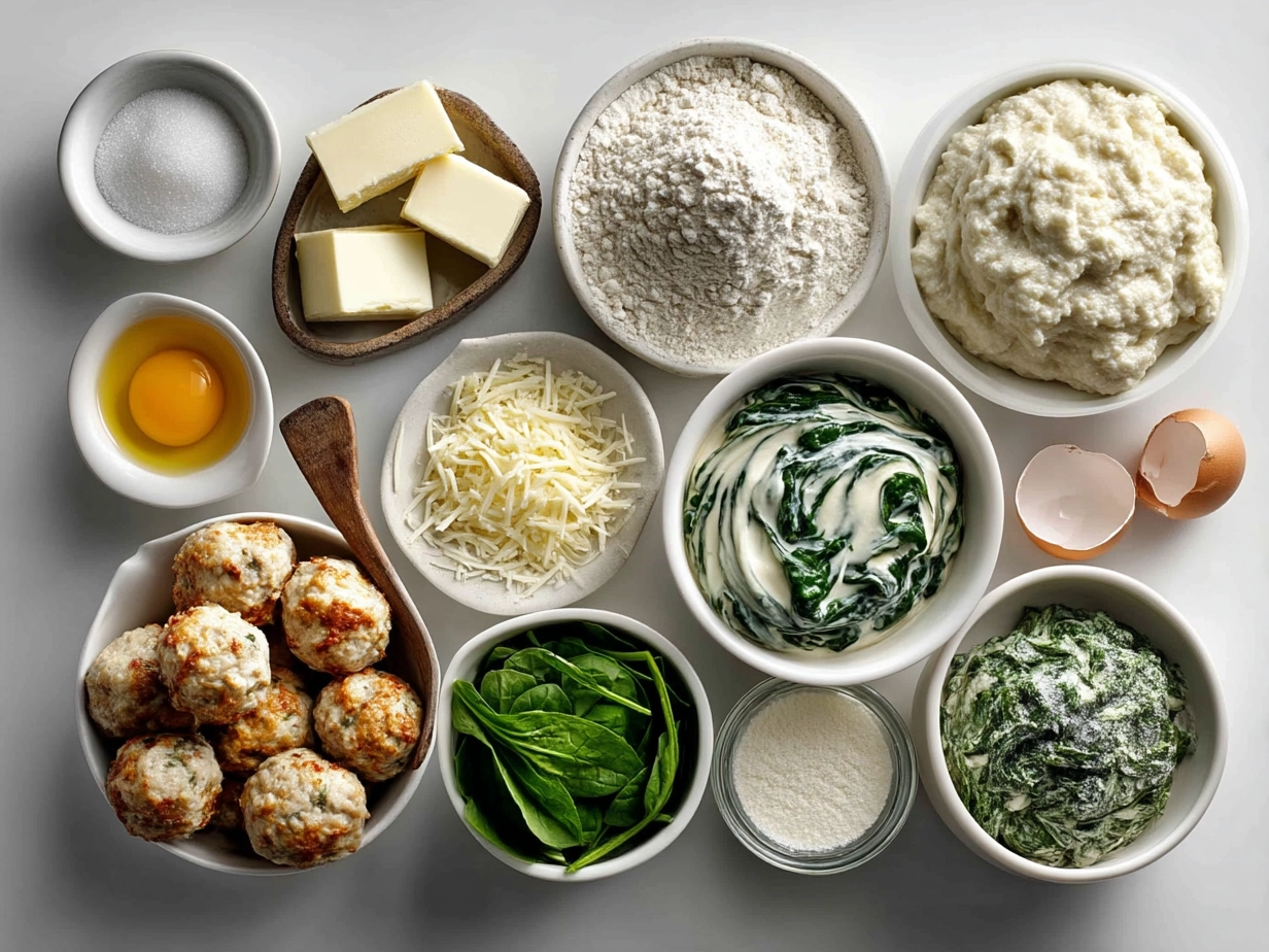 Ingredients for Baked Chicken Ricotta Meatballs with creamy Spinach Alfredo Sauce