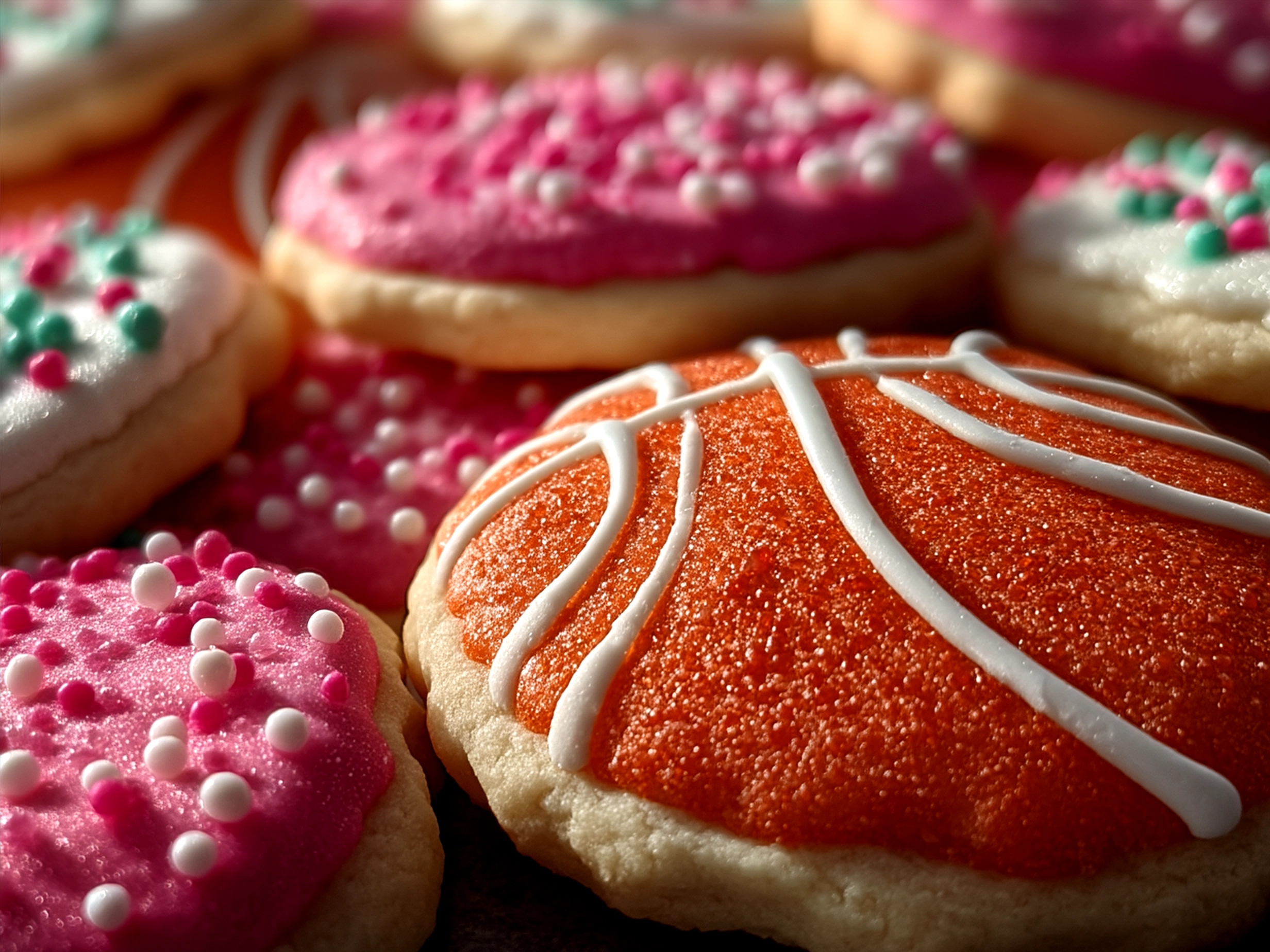 Finished Basketball Sugar Cookies decorated with royal icing displayed on a plate