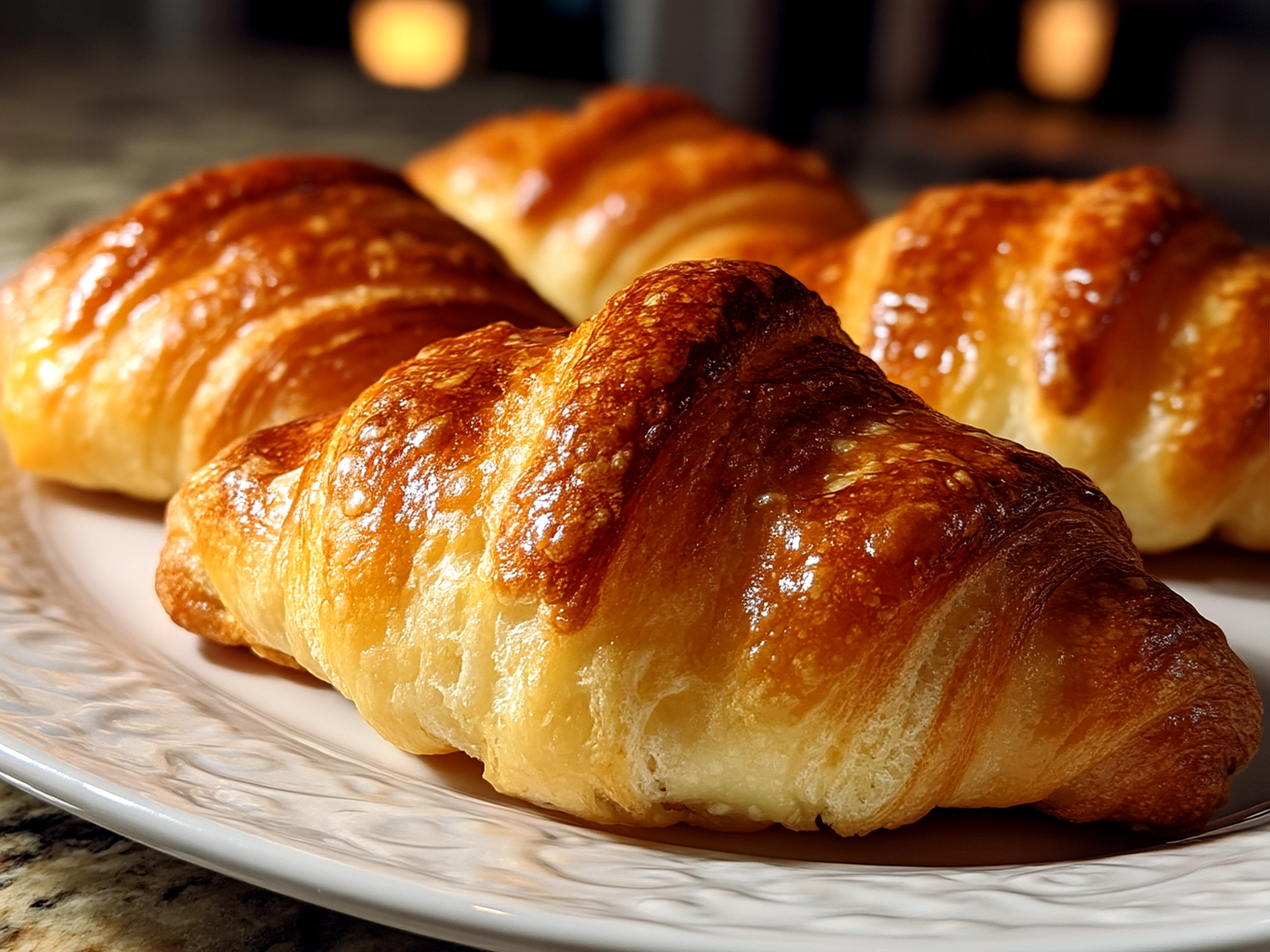 Plate of freshly baked Breakfast Pillsbury Crescent Rolls served with a side