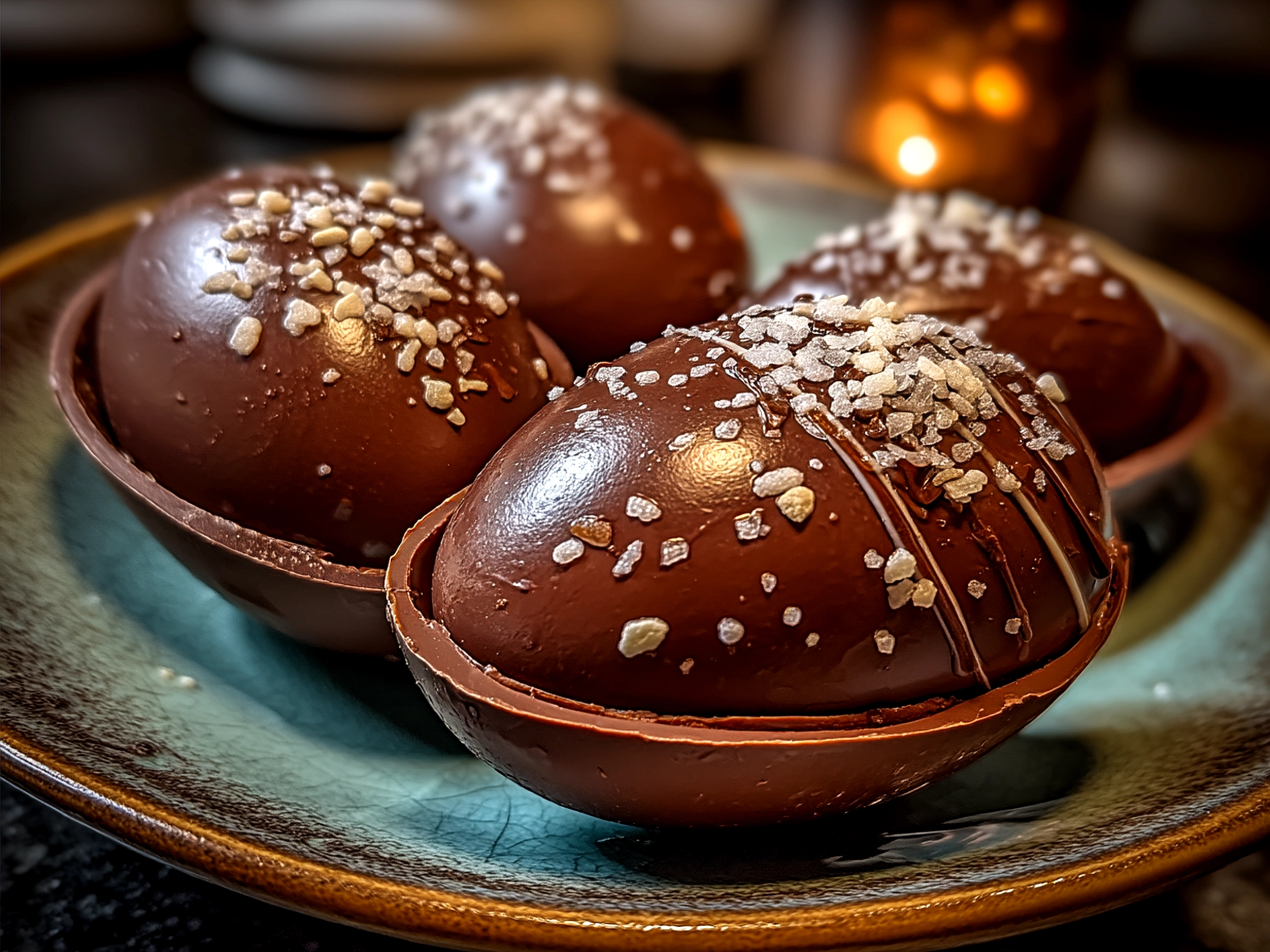 Plated Easter Peanut Butter Eggs served with pastel napkins and spring greens