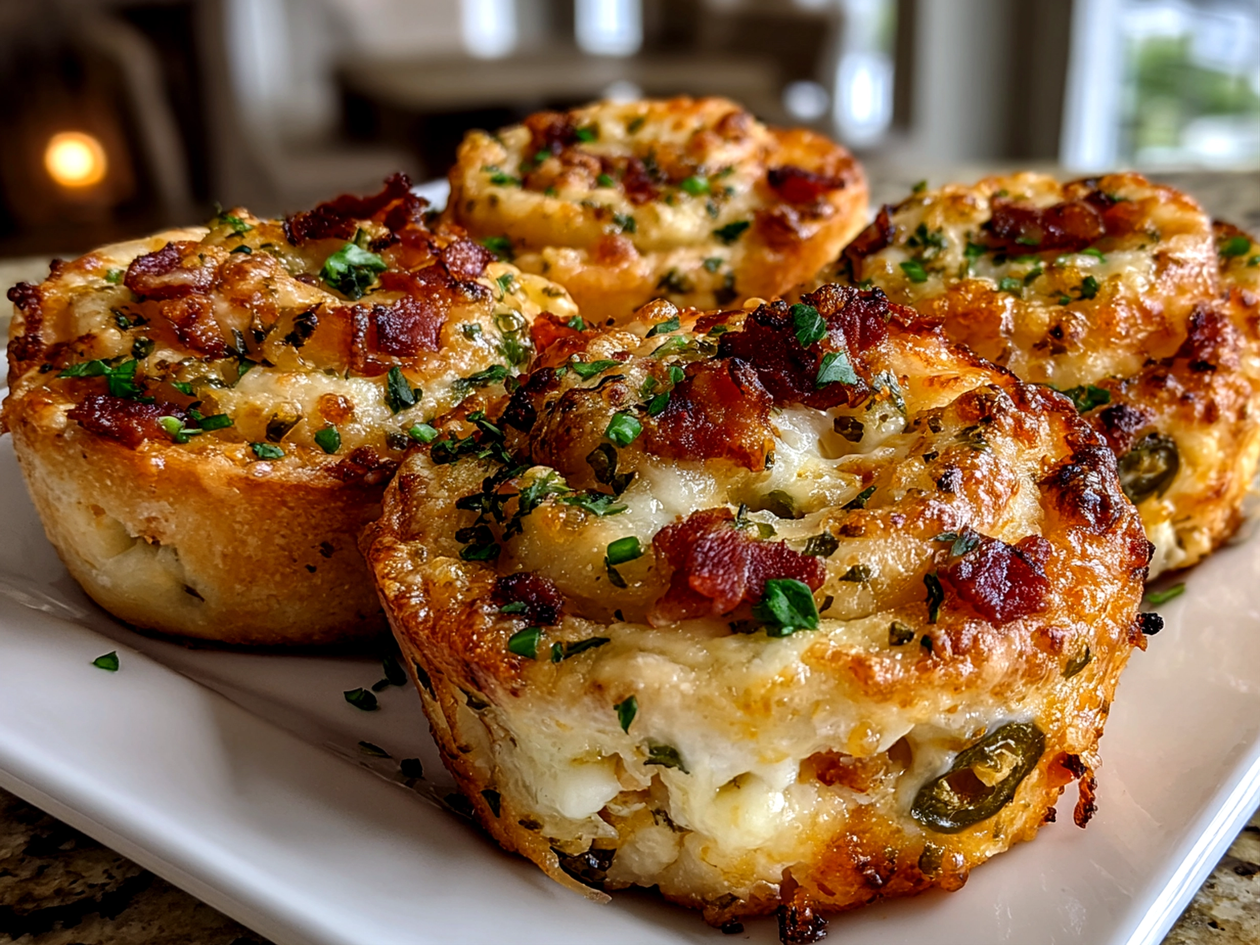 Freshly prepared Jalapeno Popper Pinwheels on white plate