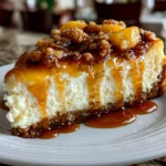 Freshly prepared Peach Cobbler Cheesecake close-up