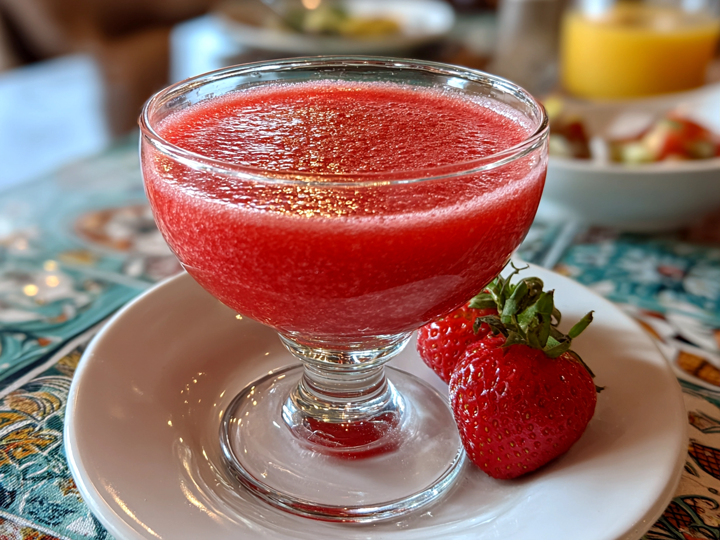 Freshly prepared Strawberry Daiquiri on white plate