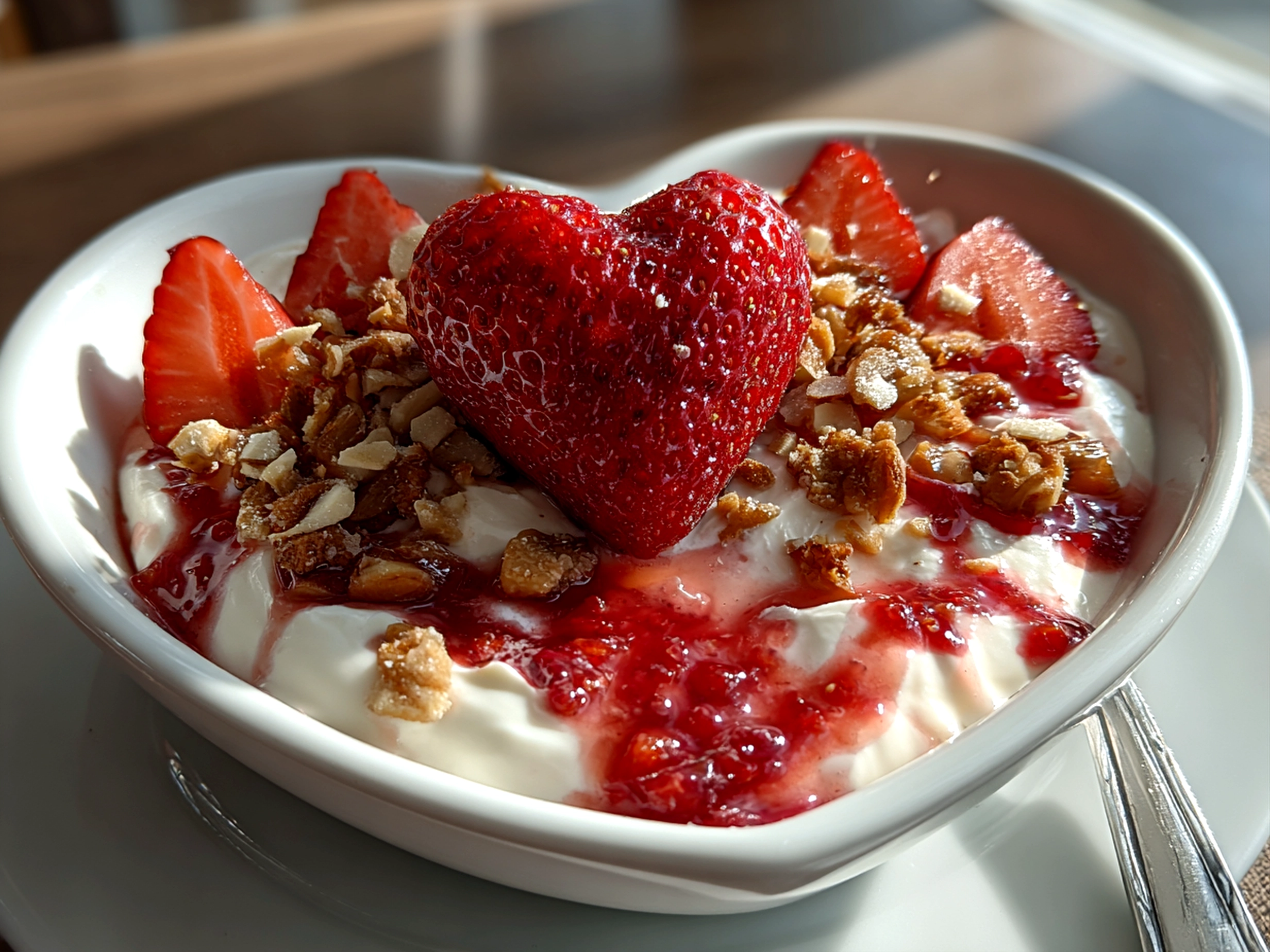 Freshly prepared Valentine Treats Greek Yogurt Bowl