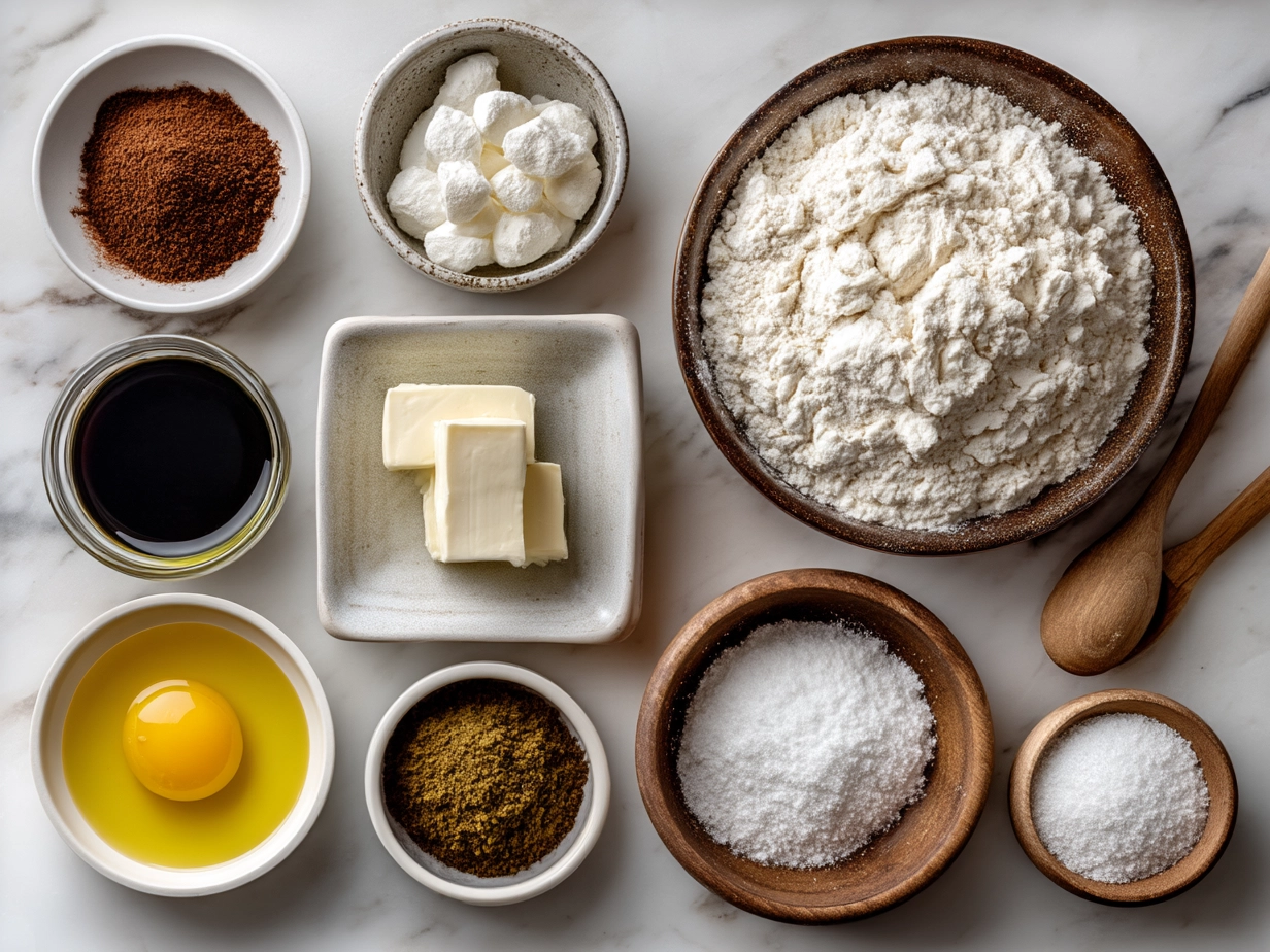 Ingredients for Homemade Italian Bread laid out on a wooden counter