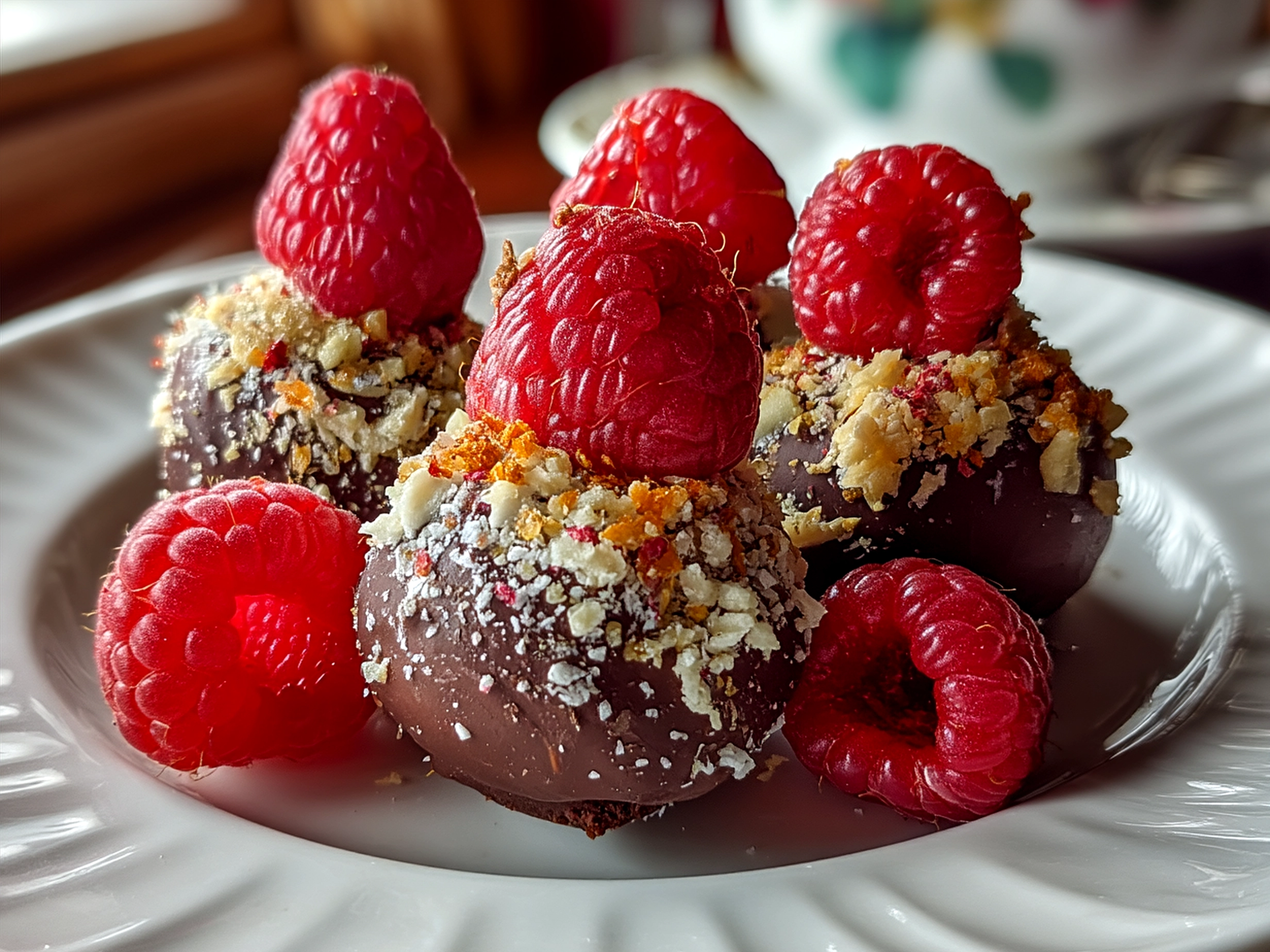 Plated Raspberry Cheesecake Truffles ready to serve