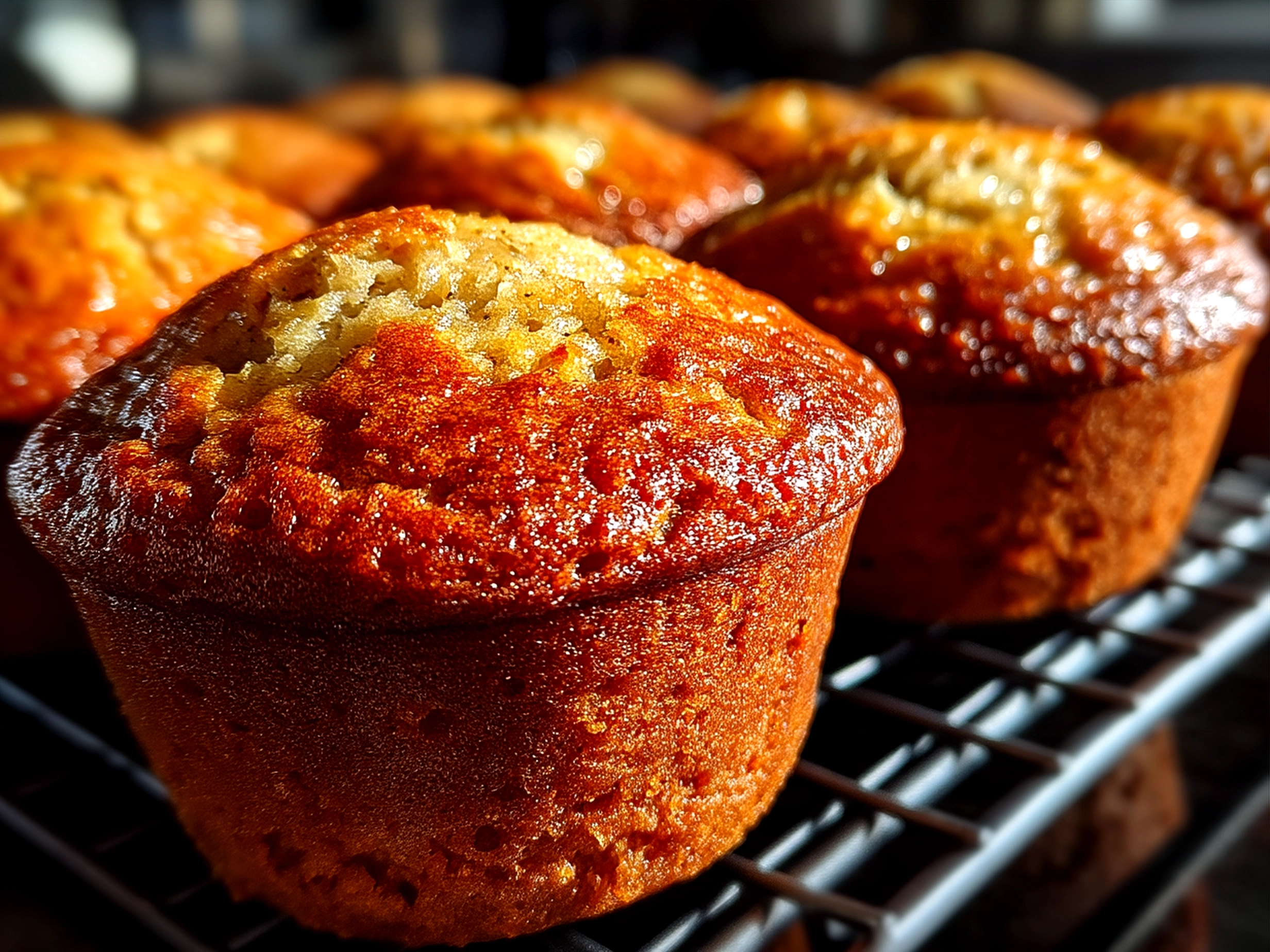 Serving sourdough discard banana muffins on a rustic plate