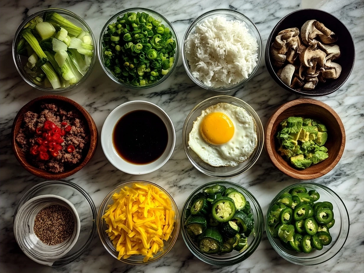 Ingredients for Superbowl Food Nourish Bowl including roasted sweet potatoes, black beans, quinoa, avocado, corn, and fresh cilantro